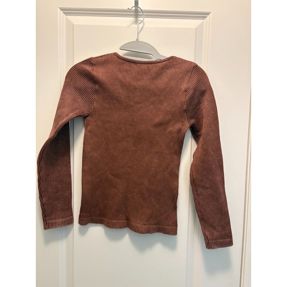 Bella Seamless Brown Ribbed Scoop Neck Long Sleeve Stretch Top Size S - Picture 4 of 5